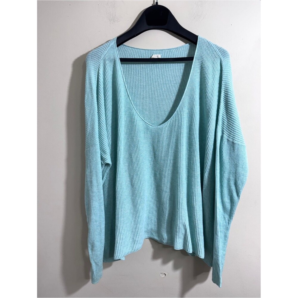 Eileen Fisher Slouchy Organic Cotton Knit Scoop Neck Sweater Aqua XL Coastal